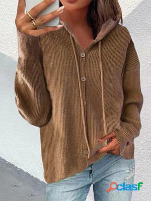 Casual Solid Color Hooded Cardigan