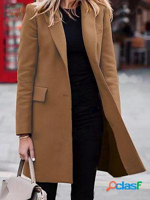 Casual Solid Color Lapel Long Sleeve Coat