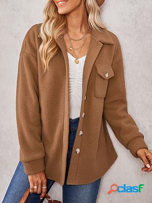 Casual Solid Color Lapel Plush Loose Jacket