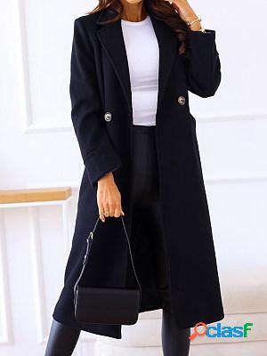 Casual Solid Color Long Sleeve Lapel Button Coat