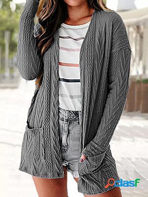 Casual Solid Color Loose Pocket Long Sleeve Sweater Cardigan