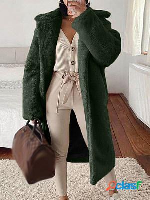 Casual Solid Color Plush Thermal Lapel Coat