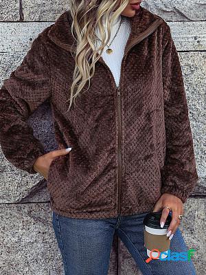 Casual Solid Color Plush Warm Long-Sleeved Coat