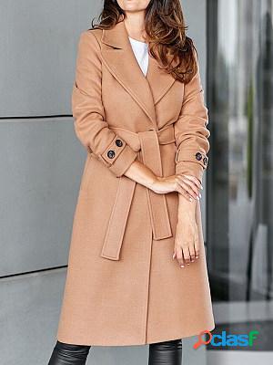 Casual Solid Color Pocket Lapel Long Sleeve Coat