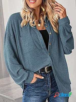 Casual Solid Color Pocket Long Sleeve Shirt