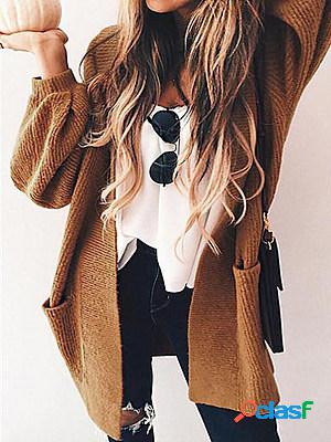 Casual Solid Color Pocket Long Sleeve Sweater Cardigan