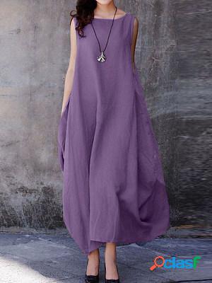 Casual Solid Crew Neck Pocket Sleeveless Maxi Dress