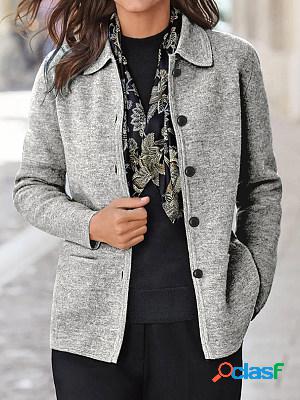 Casual Solid Long Sleeve Lapel Button Jacket
