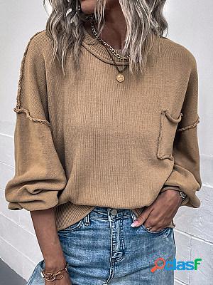Casual Solid Pocket Half Turtleneck Long Sleeve Sweater