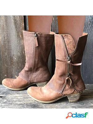 Casual Solid Side Zip Leather Boots