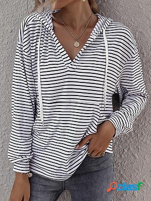 Casual Striped Hooded Long-Sleeved T-Shirt