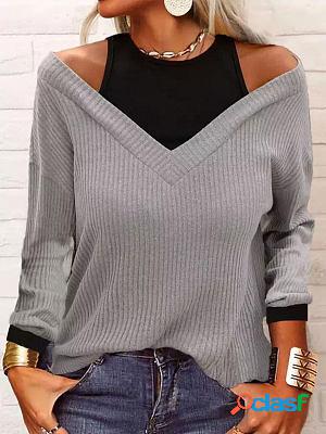 Casual V-neck Long Sleeve Loose Pullover Print Long sleeve
