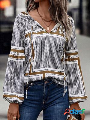 Casual Vintage Houndstooth Print Crew Neck Long Sleeve