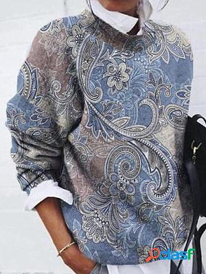 Casual Vintage Print Crew Neck Long Sleeve Sweatshirt