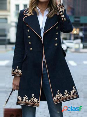 Casual Vintage Print Lapel Long Sleeve Coat