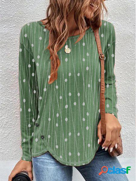 Casuale Girocollo Geometrico Maniche Lunghe Sciolto T-shirt