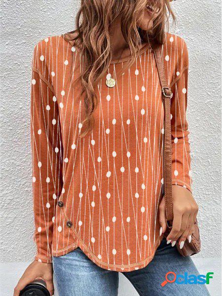 Casuale Girocollo Geometrico Maniche Lunghe Sciolto T-shirt