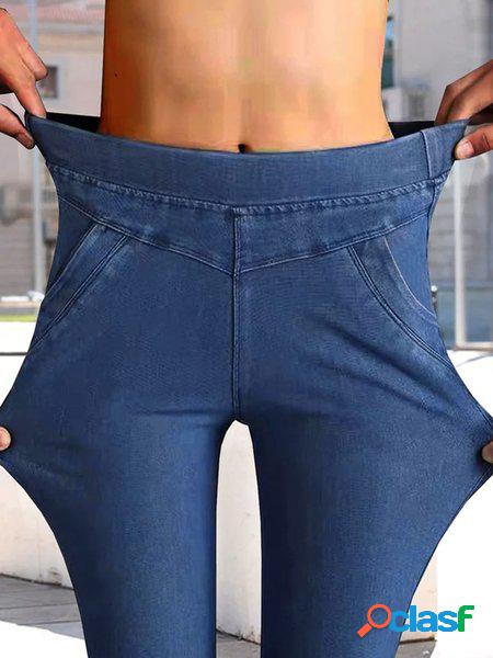 Casuale In forma con tasche Irregolare alto Allungare Jeans