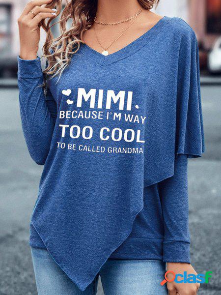 Casuale Lettere di testo Stampato Irregolare orlare T-shirt