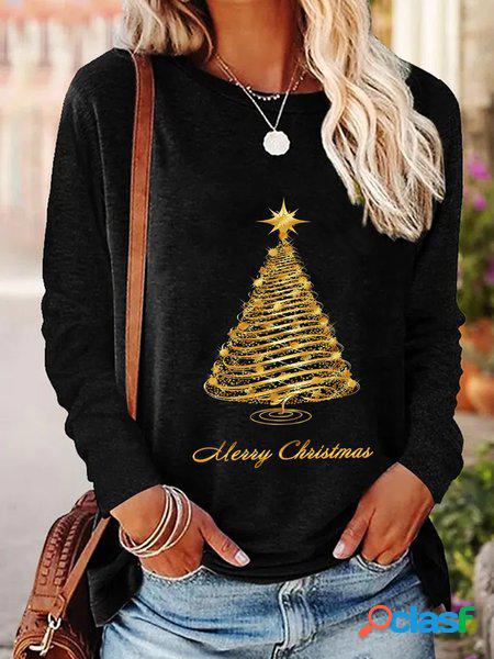 Casuale Natale Maniche Lunghe Girocollo Stampato T-shirt
