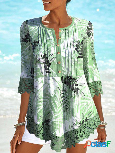 Casuale Sciolto Foglia Girocollo tunica Camicia
