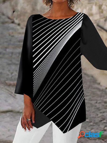 Casuale Sciolto Girocollo Geometrico Stampato Tunica Camicia