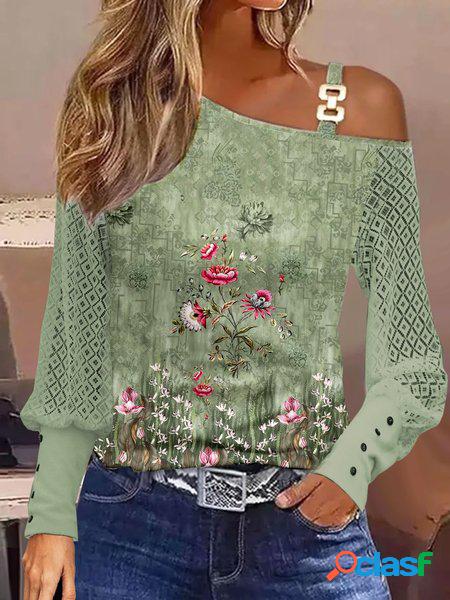 Casuale Stampata Floreale Una Spalla incavato Camicia