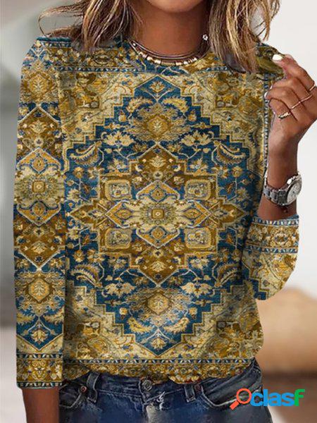 Casuale etnico Maniche Lunghe Girocollo T-shirt