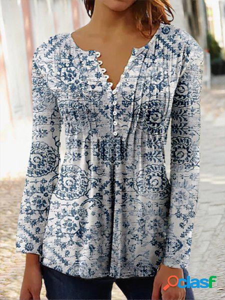 Casuale etnico dentellato Maniche Lunghe Top TUNICA