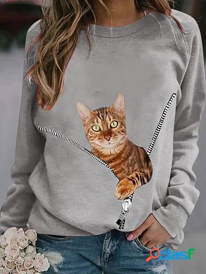 Cat Loose Crew Neck Long Sleeve T-shirt