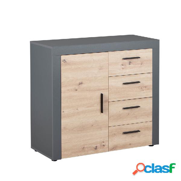 Cesella - Credenza con anta e 4 cassetti in legno antracite
