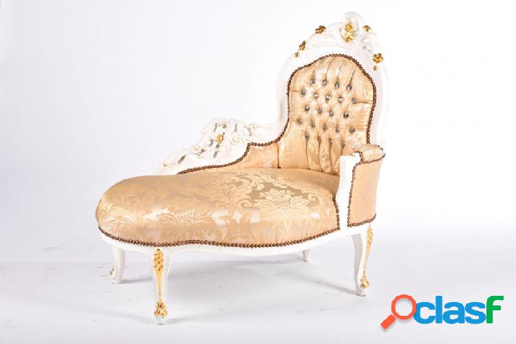Chaise longue divanetto barocco in legno color bianco