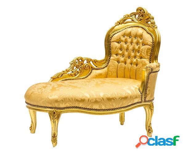 Chaise longue divanetto barocco in legno color oro tessuto