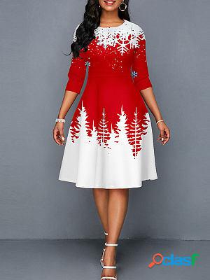 Christmas Digital Snowflake Print Temperament Dress