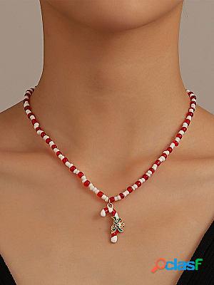 Christmas Red Rice Bead Crutches Collarbone Chain Ethnic