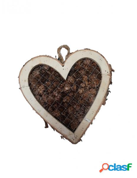 Ciao srl - cornice cuore in legno con pigne h20 cm