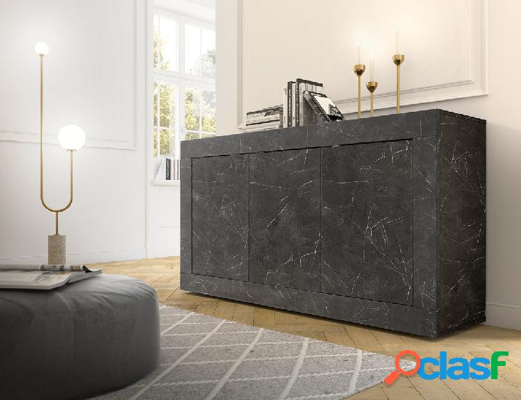 Clavis - Madia moderna 3 ante in legno finitura marmo nero