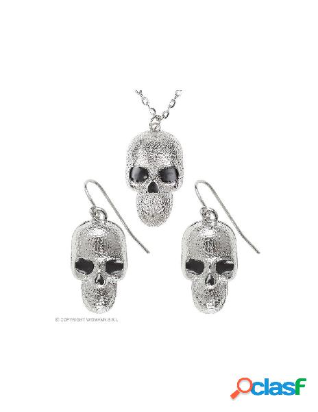 Collana e orecchini teschio argento