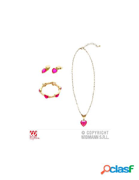 Collana, orecchini e braccialettocuore gemma rosa oro
