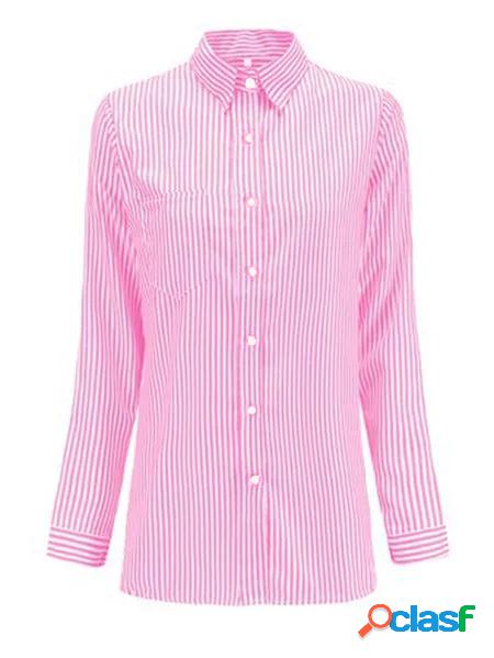 Colletto a Camicia Abbottonato Maniche Lunghe strisce