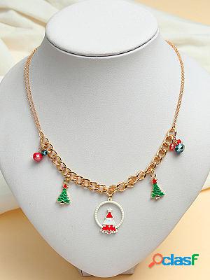 Colorful Christmas Tree Patchwork Pendant Necklace
