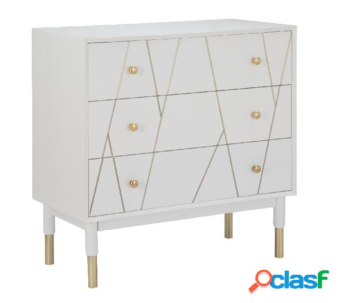 Comò cassettiera moderna con 3 cassetti in legno bianco