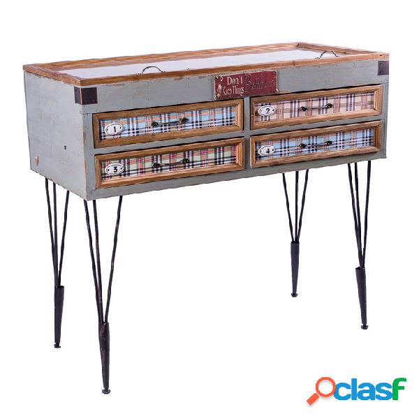 Consolle in legno vintage con piano apribile in vetro e