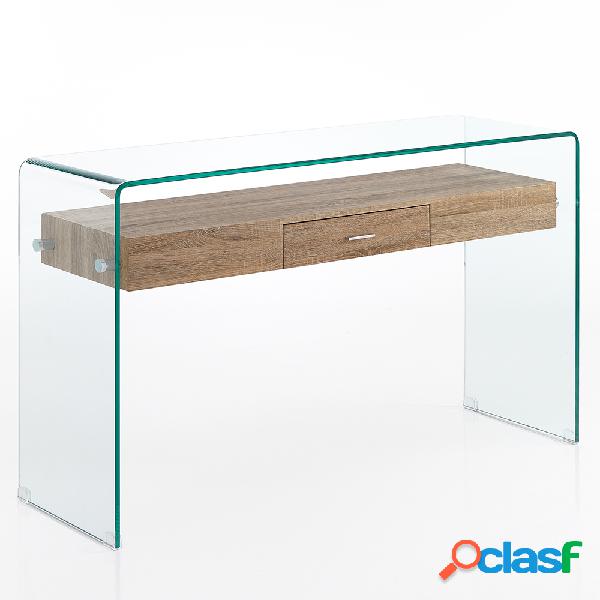Consolle moderna in legno e vetro con cassetto cm 125x40x76h