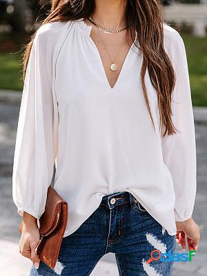 Cool Long-sleeved Solid Color Comfortable Casual V-neck
