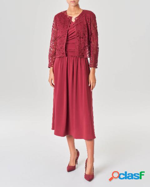 Coprispalle bordeaux in pizzo con scollo tondo e bottoncino