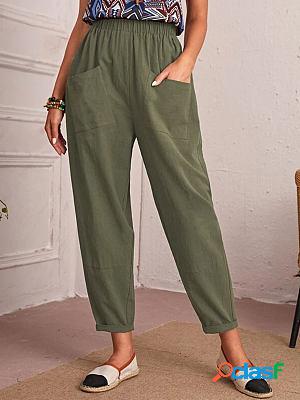 Cotton And Linen Loosen Solid Color Casual Pants