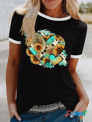 Crew Neck Short Sleeves Printed Casual T-shirt