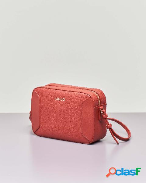 Cross bag color mattone in similpelle saffiano con logo