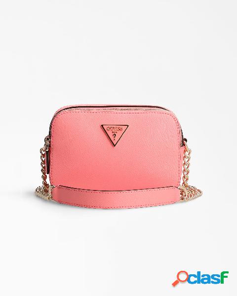 Cross bag rosa in similpelle effetto saffiano con doppio